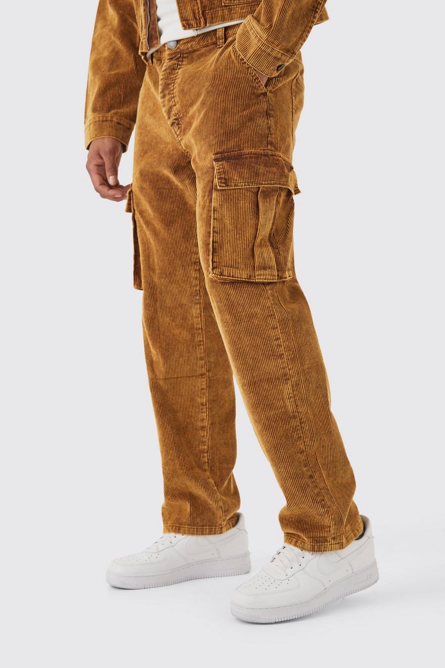 Chocolate Relaxed Acid Wash Corduroy Cargo Trouser image number 1