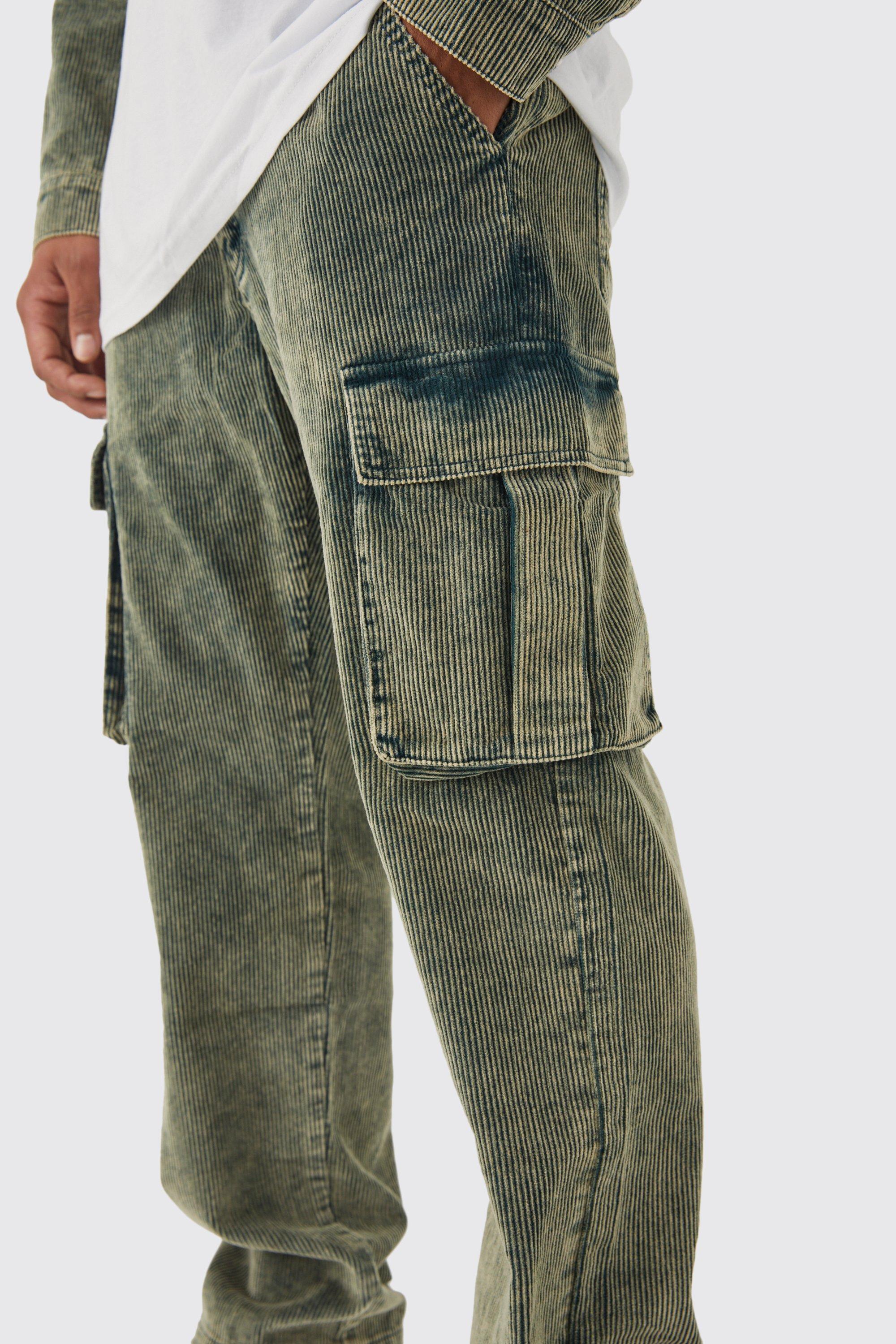 Plus Relaxed Acid Wash Cord Cargo Trouser
