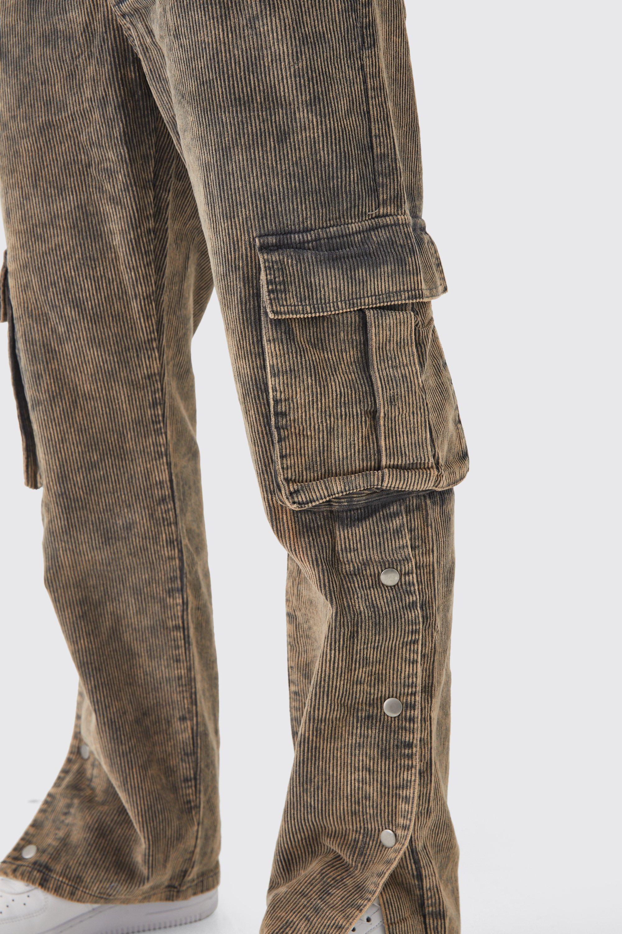 Relaxed Acid Wash Cord Cargo Pants | boohooMAN USA