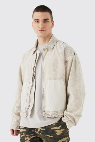 Tall Boxy Color Block Acid Wash Cord Jacket stone