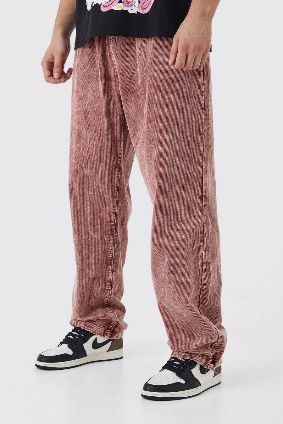 Burgundy Tall Relaxed Acid Wash Cord Trouser image number 1