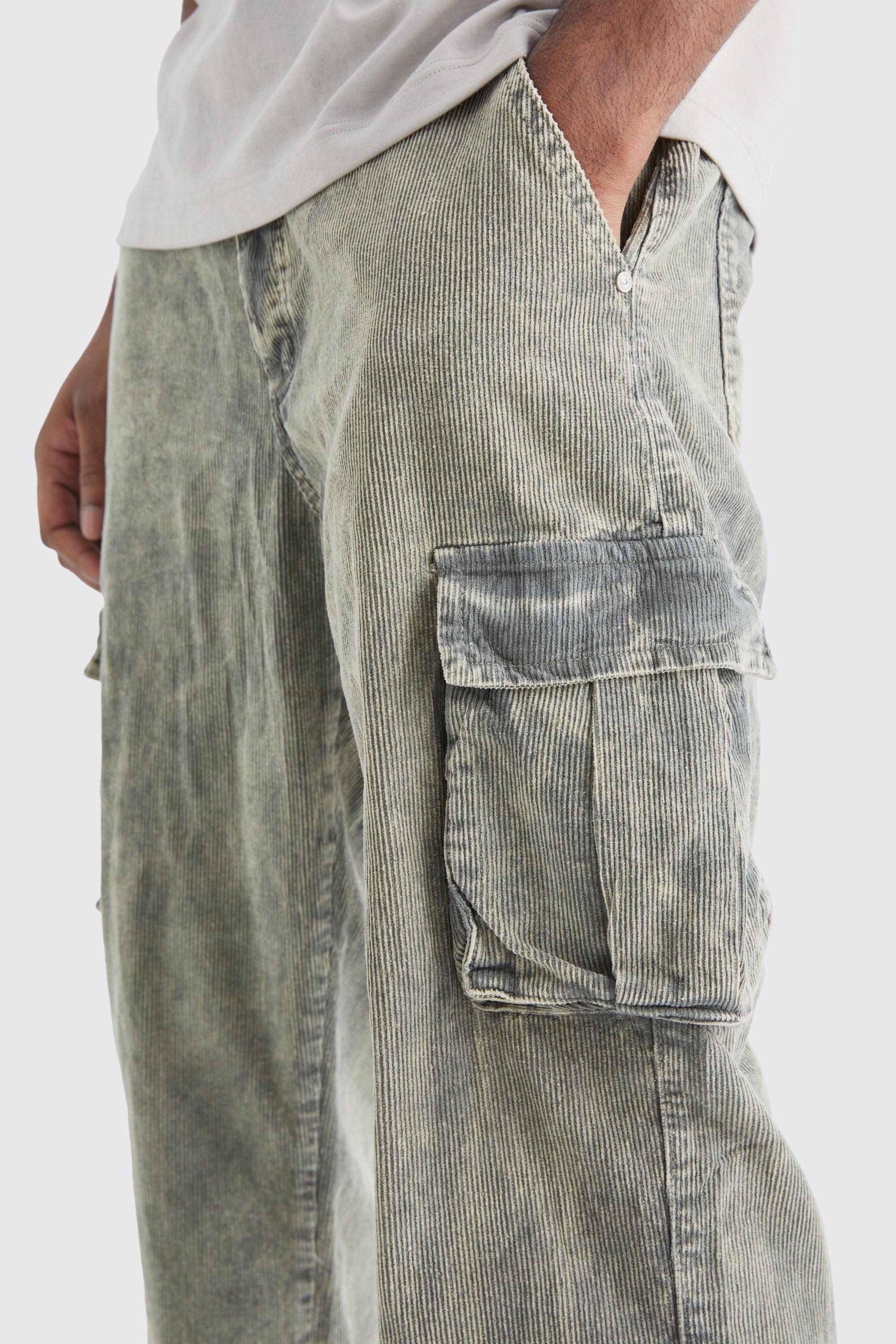 Relaxed Acid Wash Cord Cargo Pants | boohooMAN USA