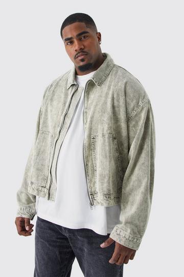 Plus Boxy Acid Wash Cord Jacket green