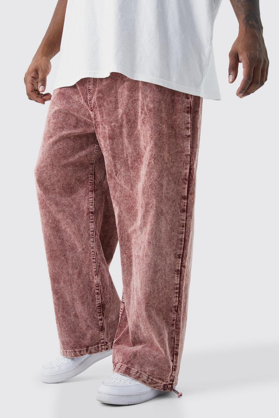 Pantaloni rilassati Plus Size in velluto a coste in lavaggio acido, Burgundy image number 1
