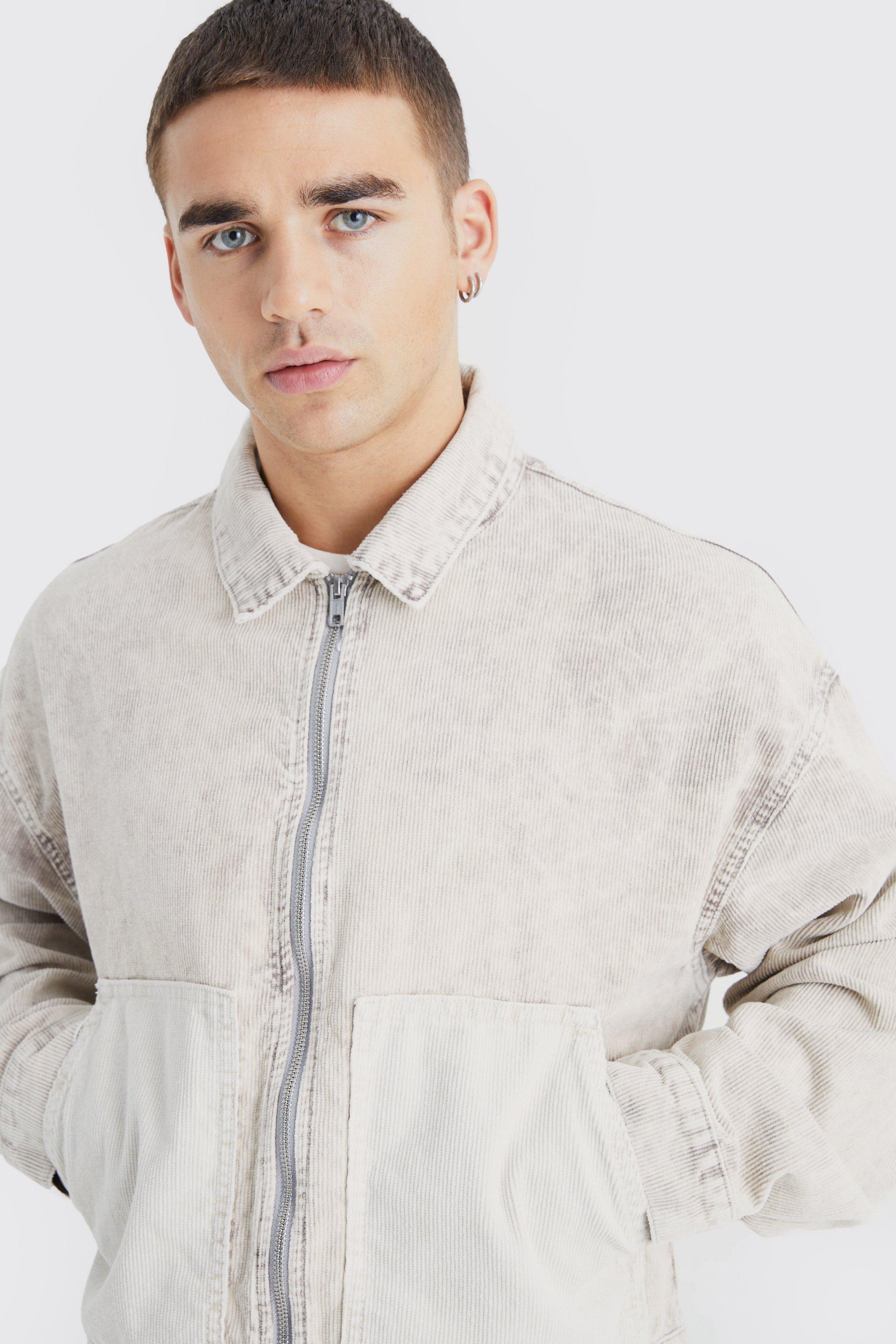 Boxy Color Block Acid Wash Corduroy Jacket