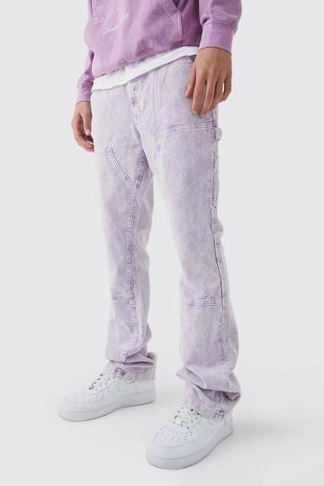 Purple Slim Flare Acid Wash Corduroy Pants