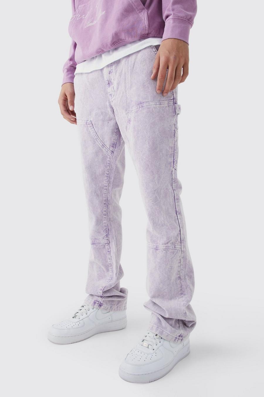Pantaloni a zampa Slim Fit in velluto a coste in lavaggio acido, Purple image number 1