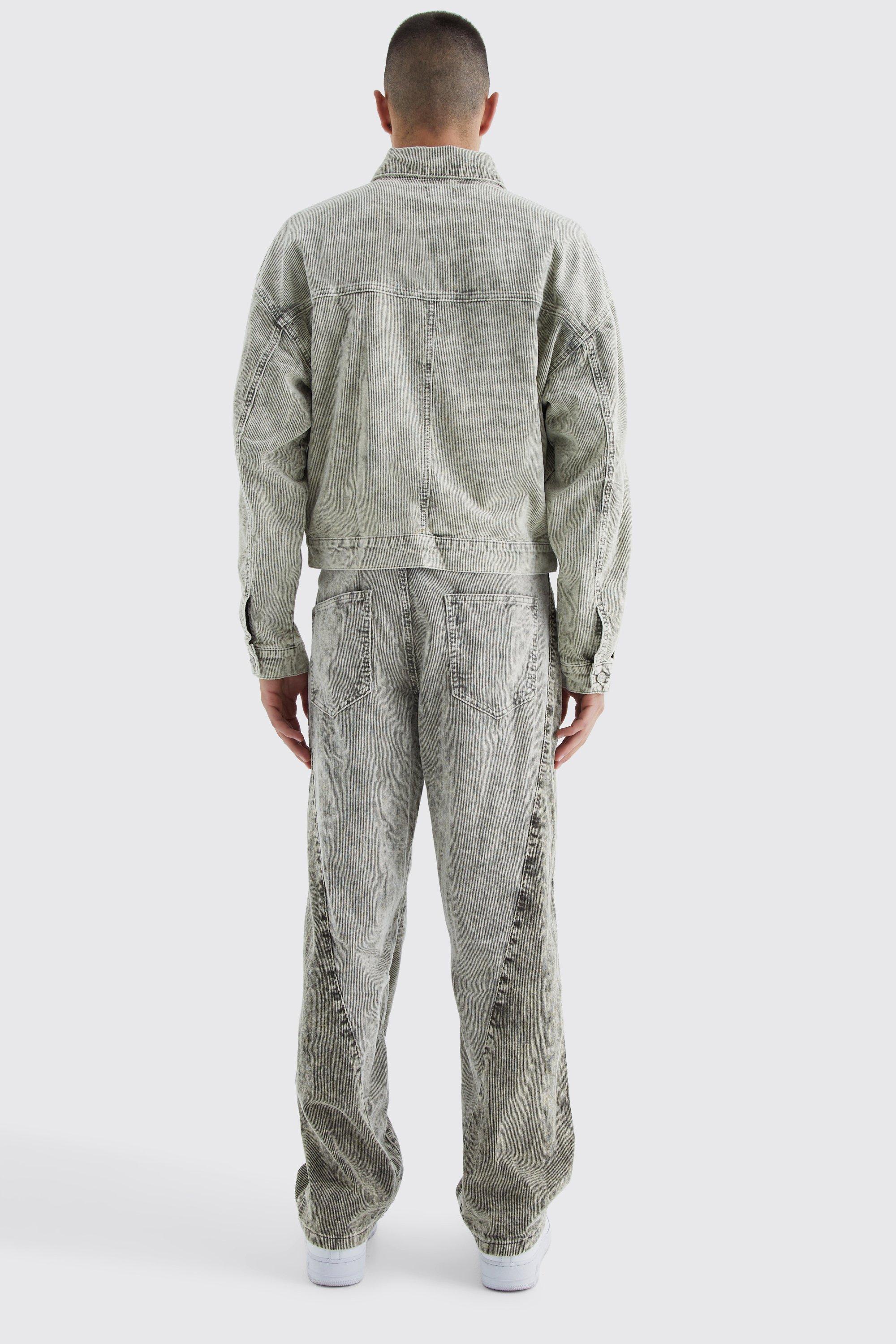 Relaxed Colour Block Acid Wash Cord Trouser