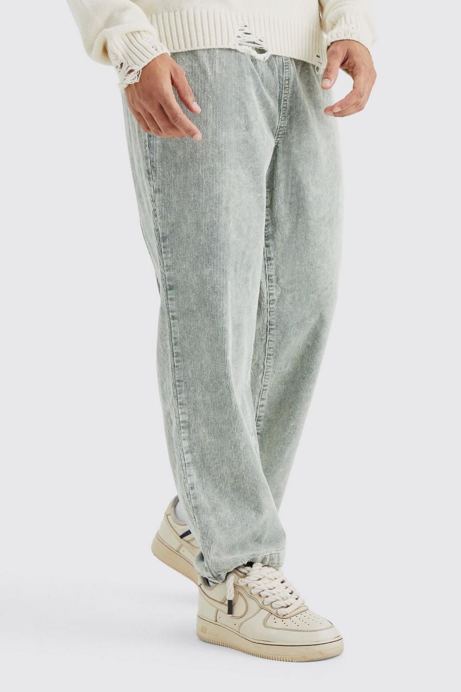 Khaki Relaxed Acid Wash Cord Trouser image number 1
