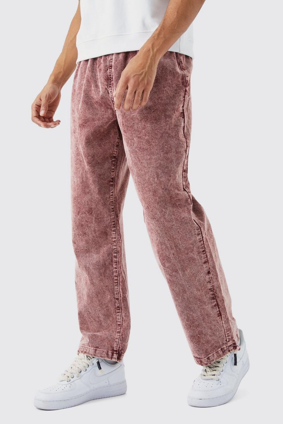 Burgundy red Relaxed Acid Wash Cord Trouser