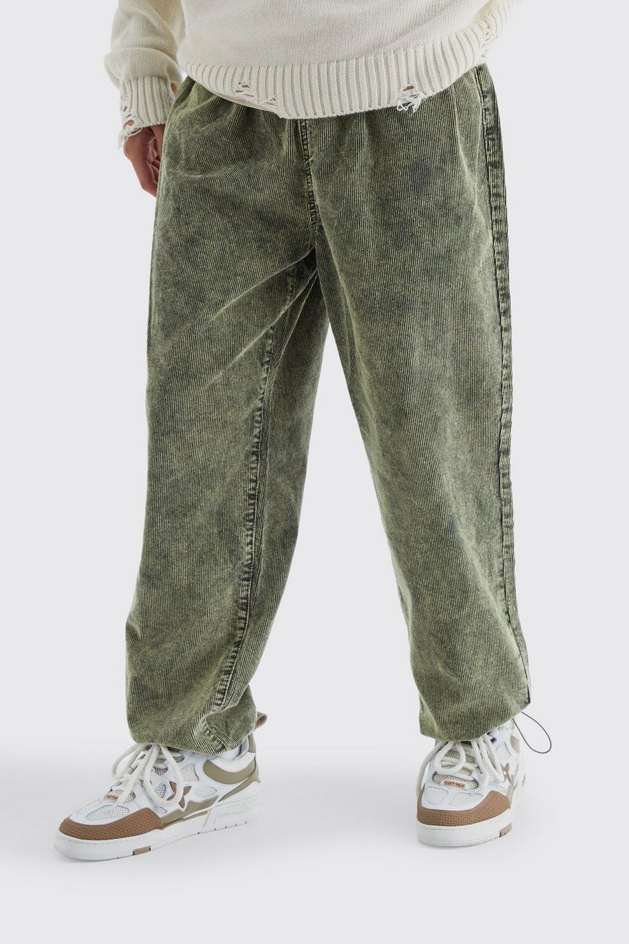 Green Relaxed Acid Wash Corduroy Pants