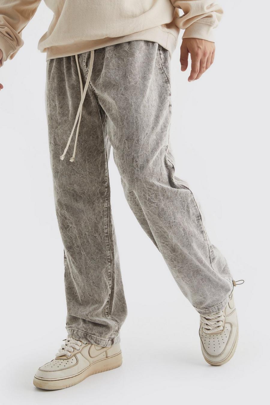 Taupe Relaxed Acid Wash Cord Trouser image number 1