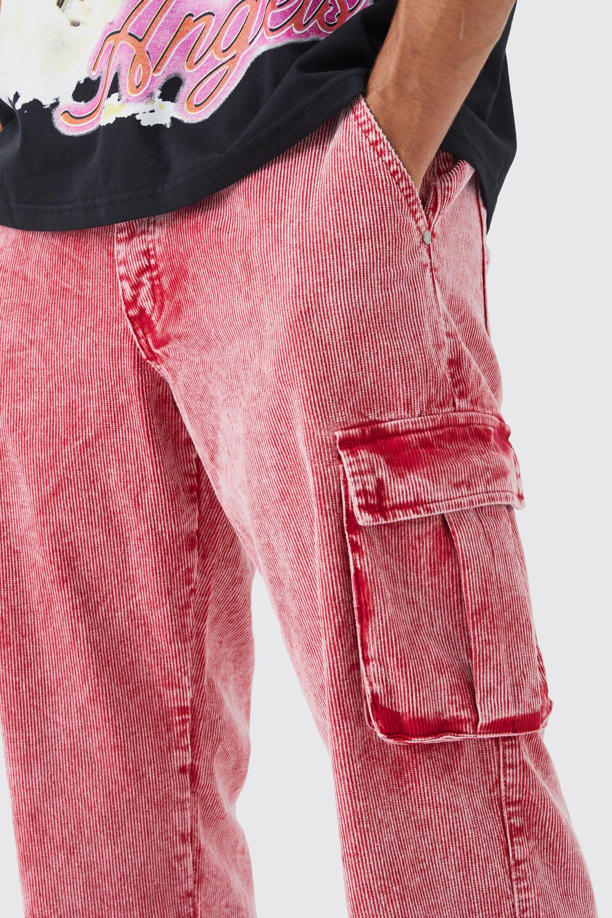 Relaxed Acid Wash Corduroy Cargo Trouser