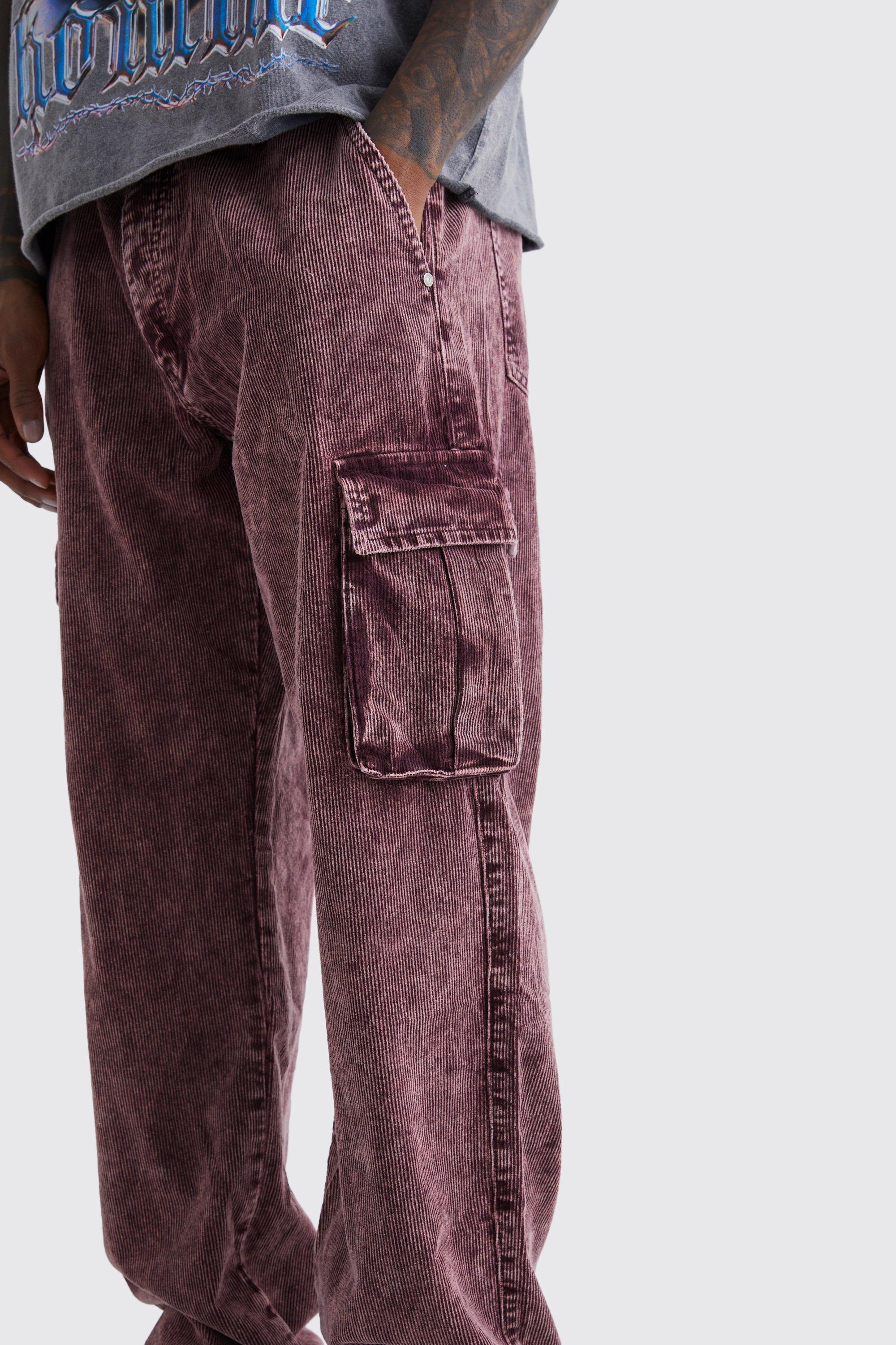 Plus Relaxed Acid Wash Cord Cargo Trouser