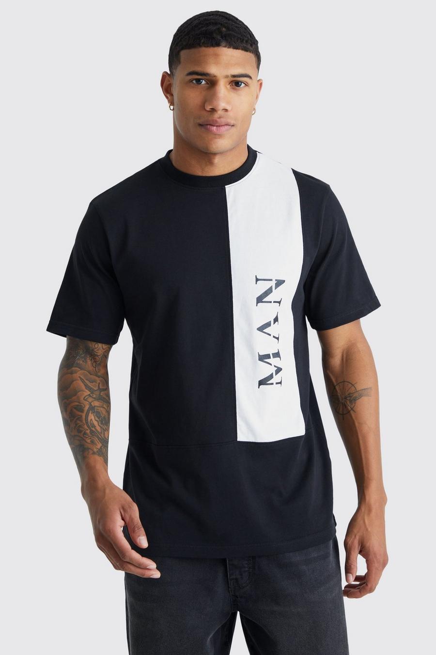 Camiseta MAN con colores en bloque y letras romanas, Black image number 1