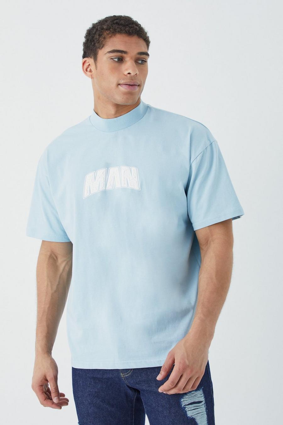 Camiseta oversize con estampado gráfico, Light blue