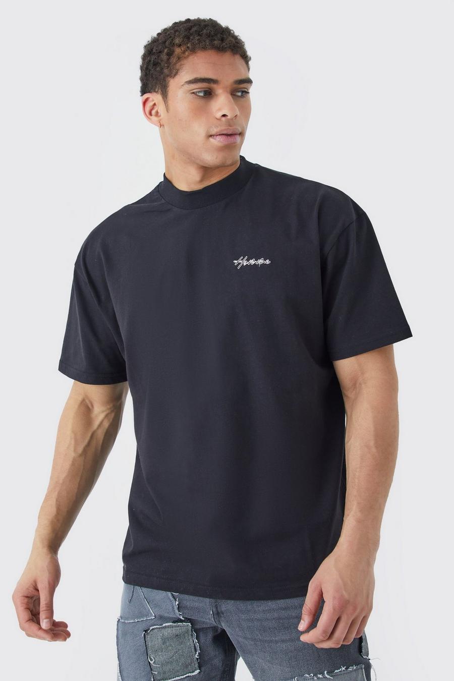 Black Oversized Geborduurd Homme T-Shirt image number 1