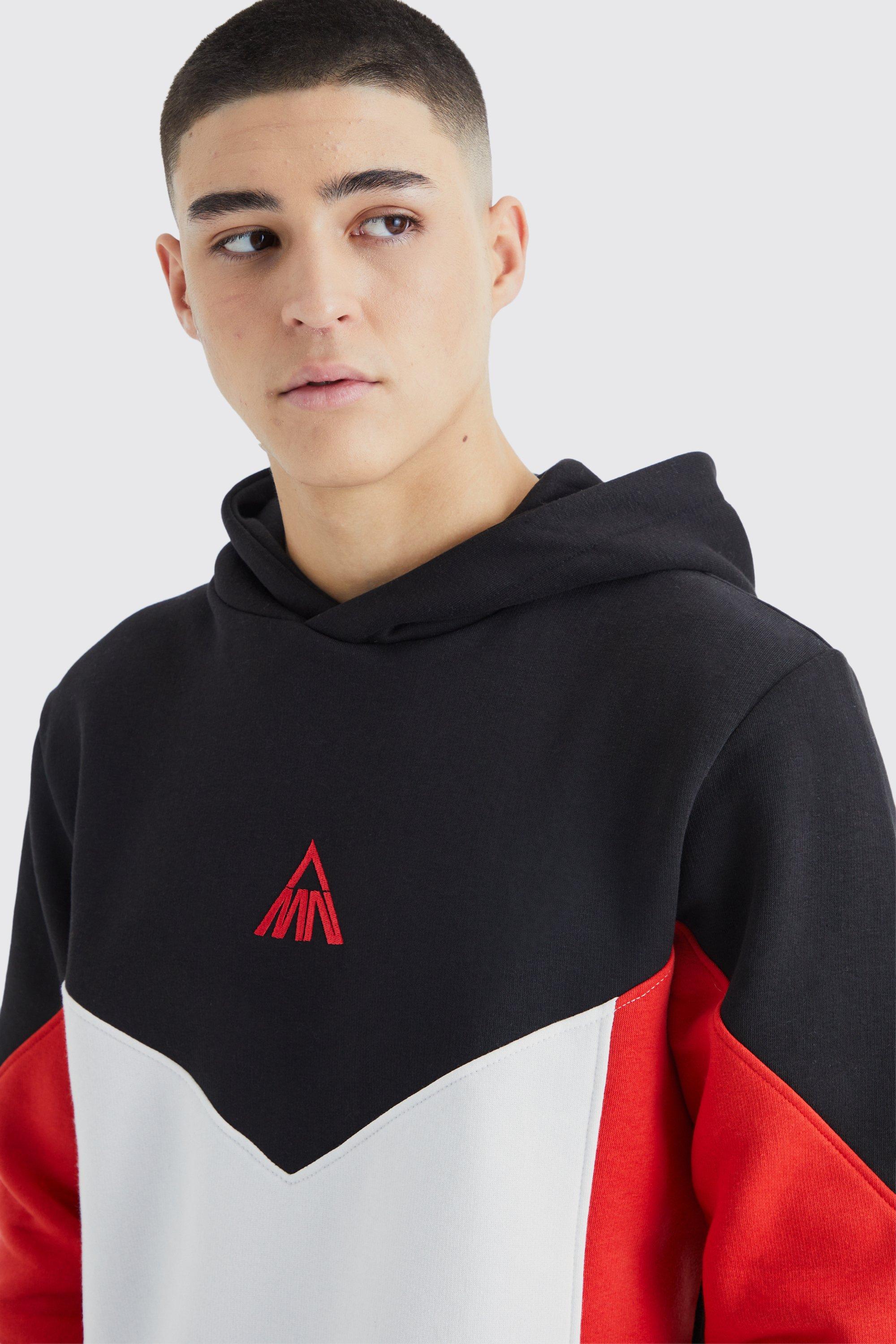 Man Slim Fit Colour Block Hoodie boohoo IE