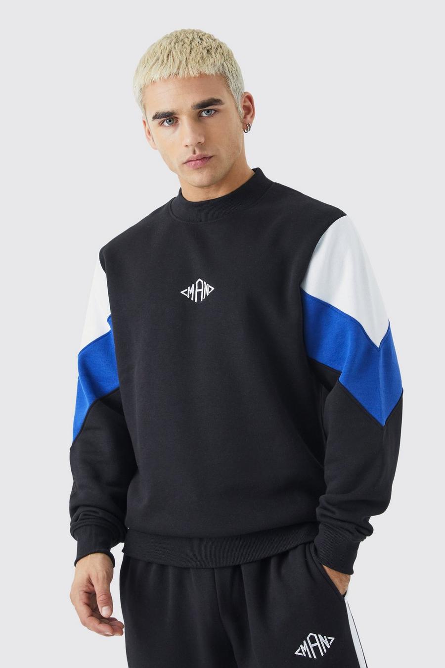 Sudadera MAN con cuello extendido y colores en bloque, Cobalt