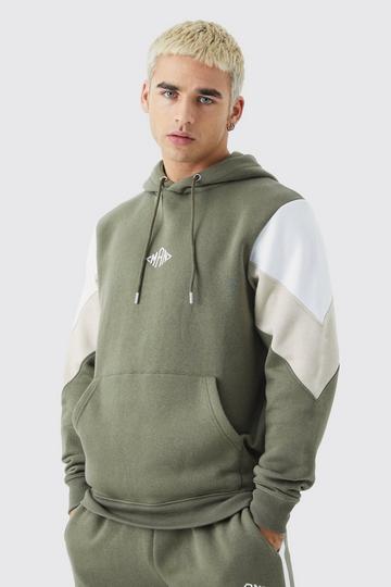 Man Color Block Hoodie khaki