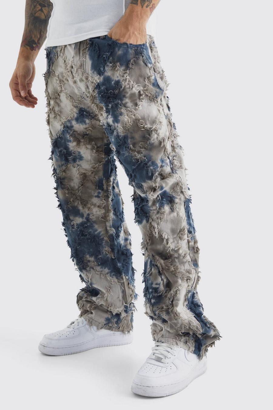 Pantaloni stile arazzo in fantasia militare effetto petrolio con vita fissa, Charcoal