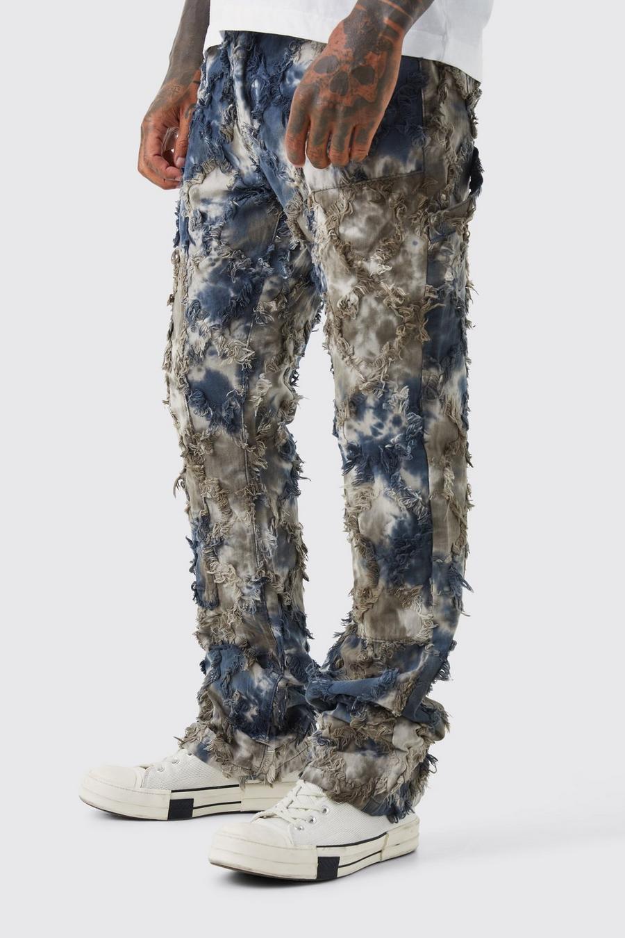 Pantaloni Cargo stile arazzo in fantasia militare effetto petrolio con vita fissa, Charcoal