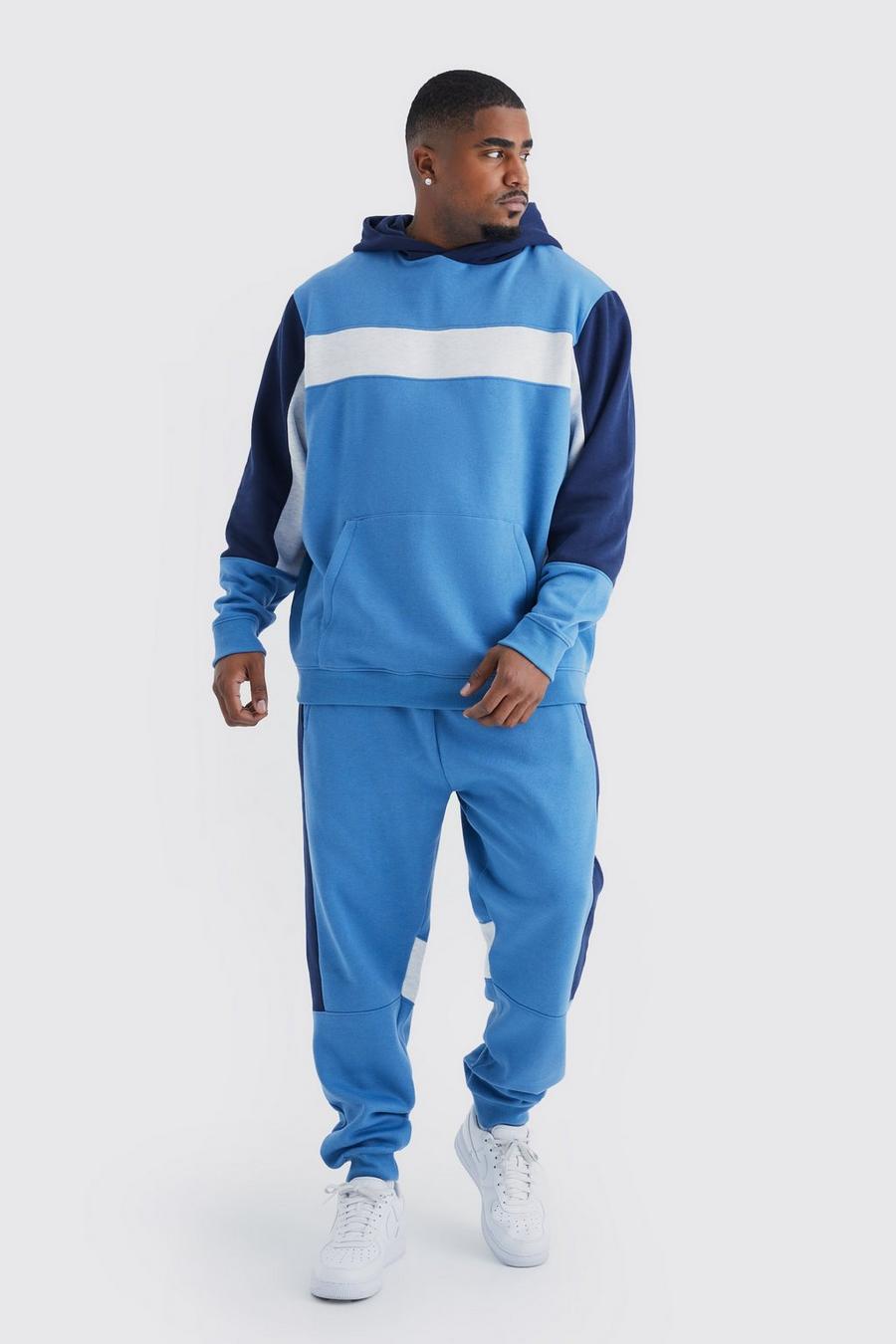 Blue Plus Color Block Panel Hooded Tracksuit image number 1