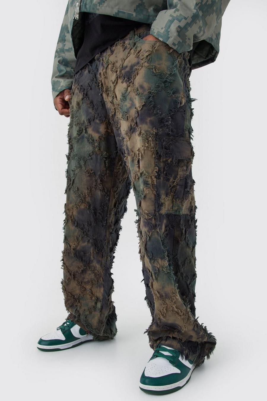 Pantaloni Cargo Plus Size rilassati in fantasia militare effetto arazzo con vita fissa, Olive image number 1