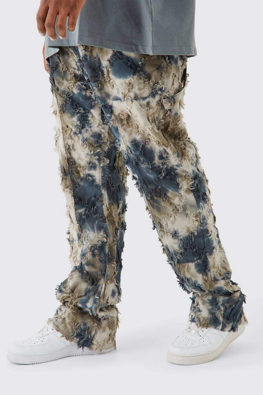 Pantaloni Cargo Plus Size stile arazzo Slim Fit in fantasia militare color olio con vita fissa, Charcoal