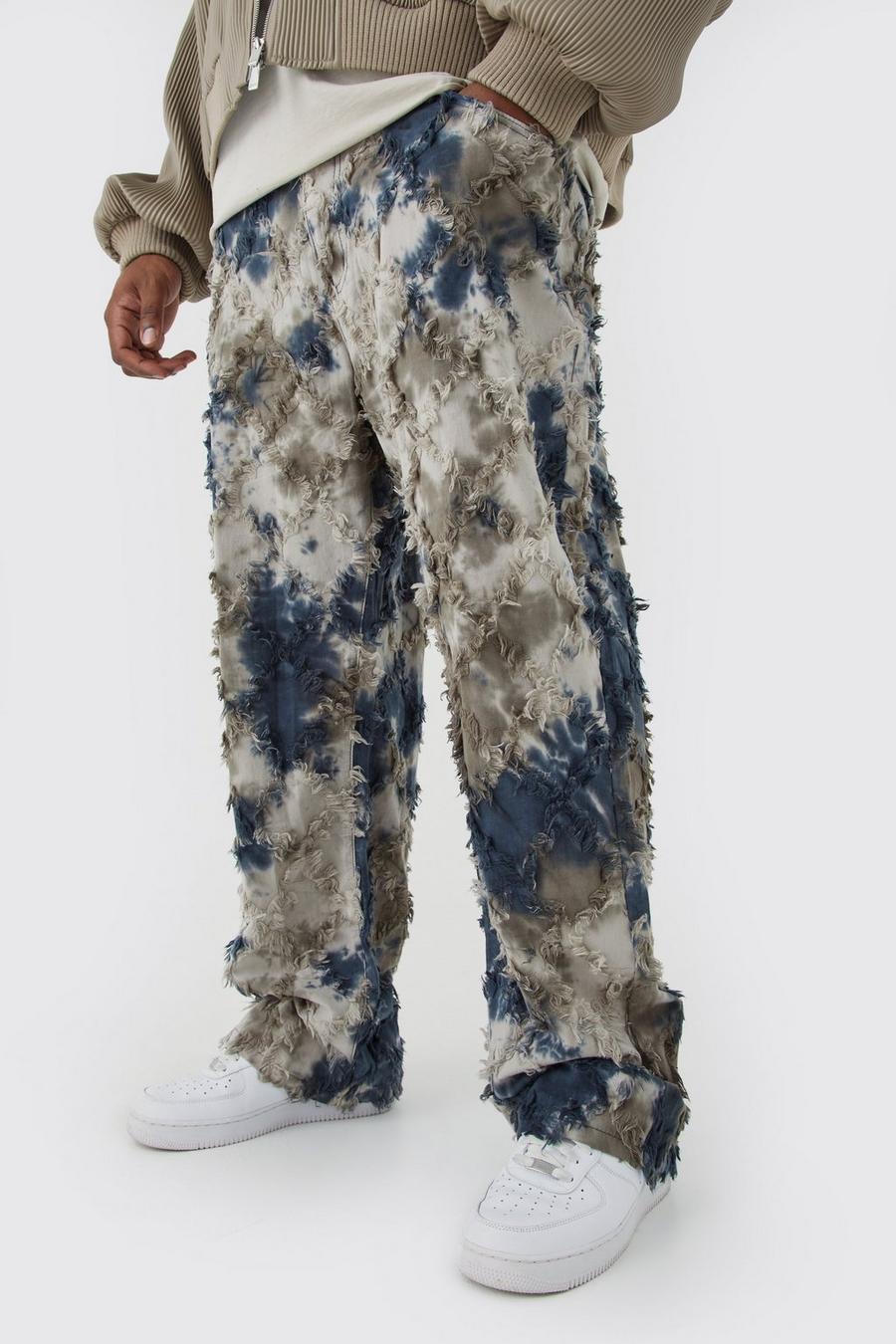 Pantaloni Plus Size stile arazzo in fantasia militare effetto olio con vita fissa, Charcoal