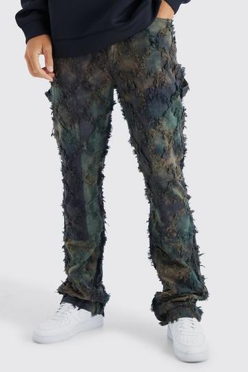 Olive Green Tall Fixed Waist Slim Oil Camo Cargo Tapestry Trouser