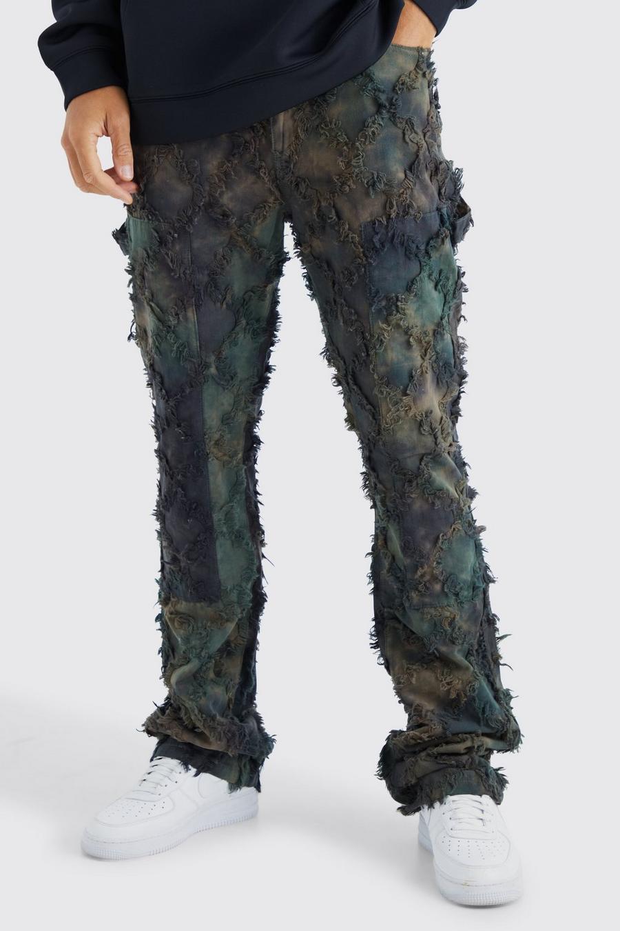 Olive Tall Fixed Waist Slim Oil Camo Cargo Tapestry Trouser image number 1