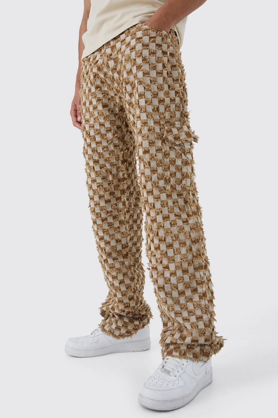 Chocolate Tall Fixed Waist Relaxed Checked Tapestry Trouser image number 1