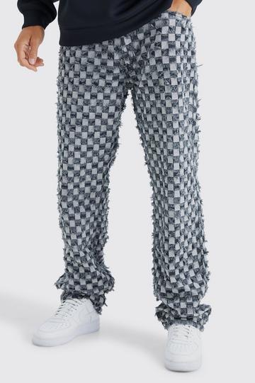 Tall Fixed Waist Relaxed Checked Tapestry Trouser charcoal