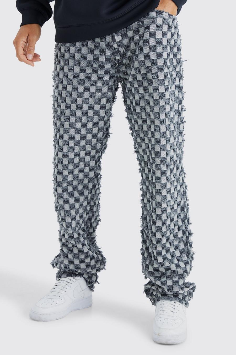 Charcoal Tall Fixed Waist Relaxed Checked Tapestry Trouser image number 1