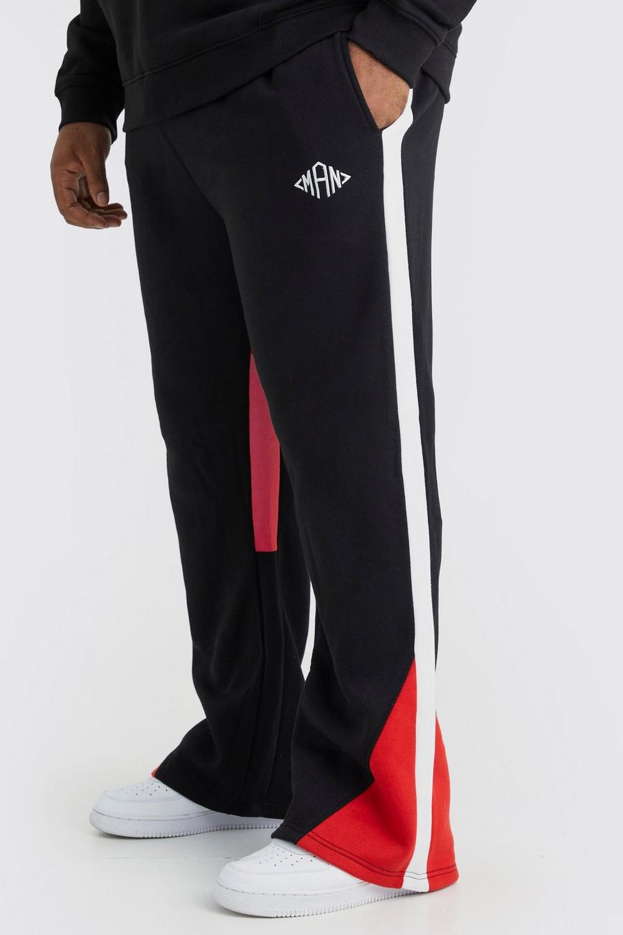 Pantaloni tuta Plus Size Man a blocchi di colore con inserti, Red image number 1