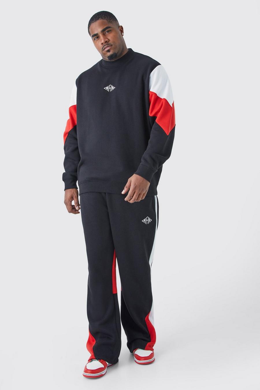 Tuta sportiva Plus Size Man a blocchi di colore con inserti in felpa, Red image number 1