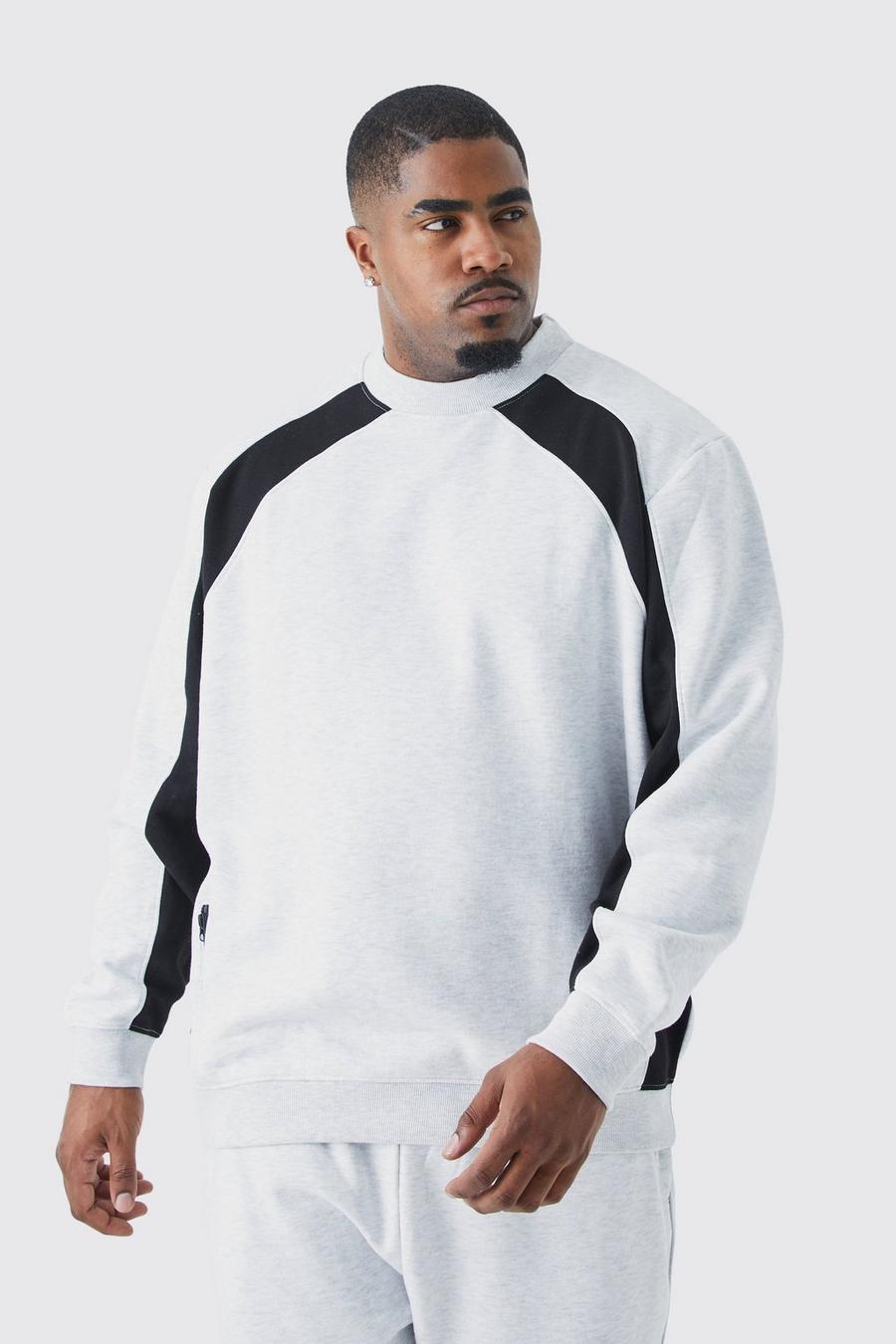 Ash grey Plus Sweatshirt med blockfärger och dragkedja image number 1