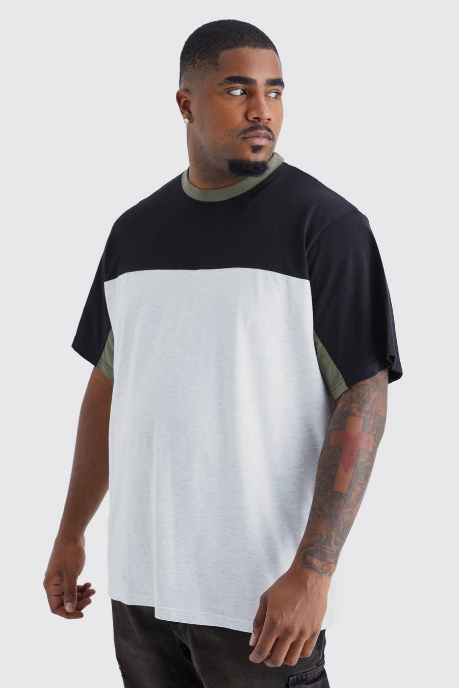 Men's Plus Colour Block Panelled T-shirt | Boohoo UK