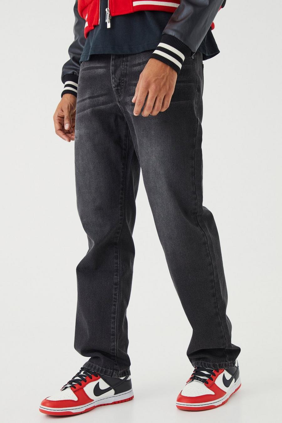 Jeans rilassati in denim rigido, Charcoal image number 1