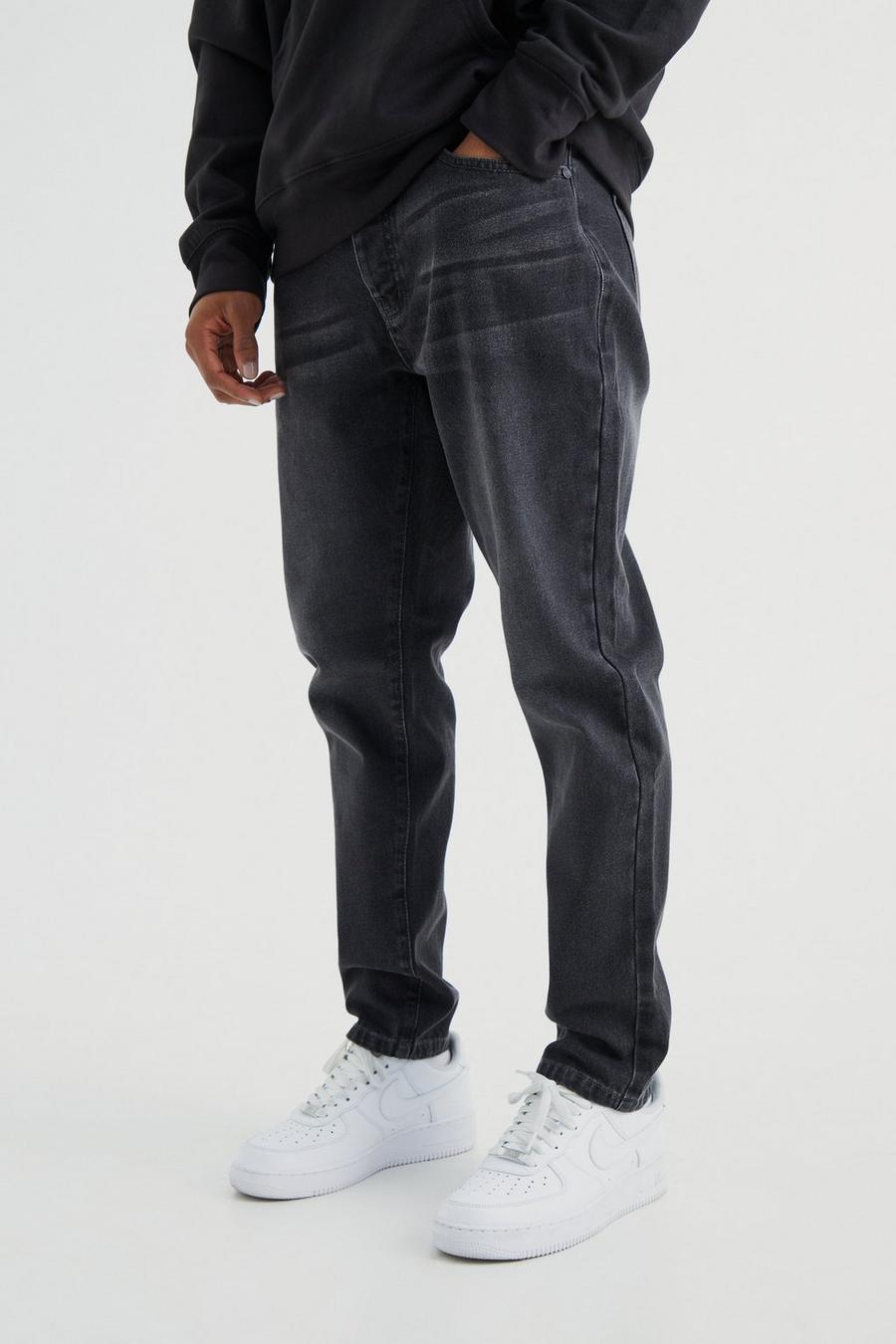 Charcoal Tapered jeans i rigid denim