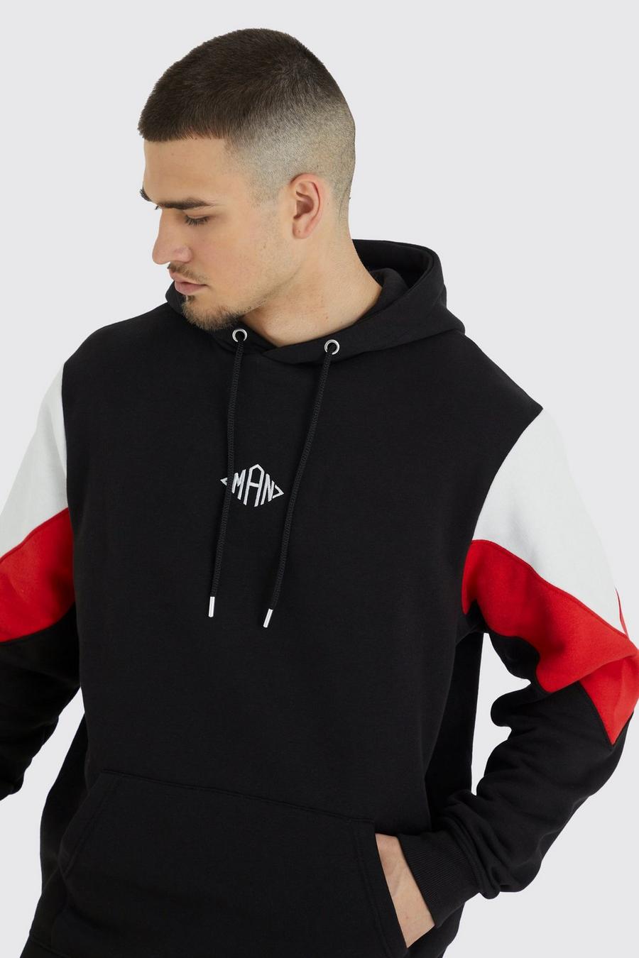 Red Tall Color Block Man Hoodie