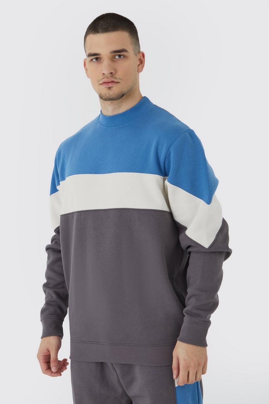 Slate blue Tall Sweatshirt med hög halsmudd och blockfärger