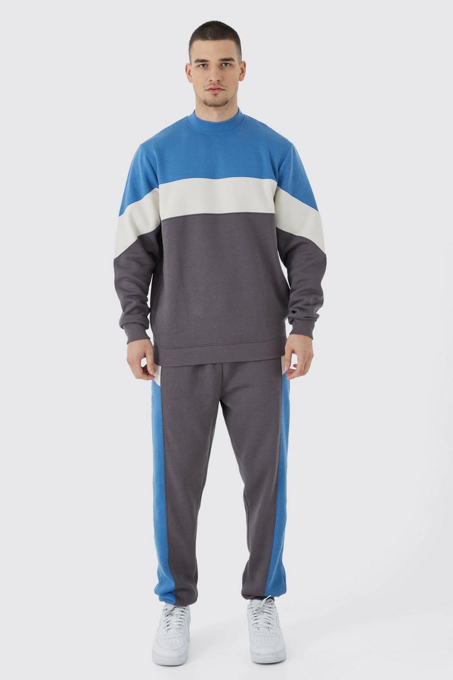 Tall Colorblock Sweatshirt-Trainingsanzug, Slate blue image number 1