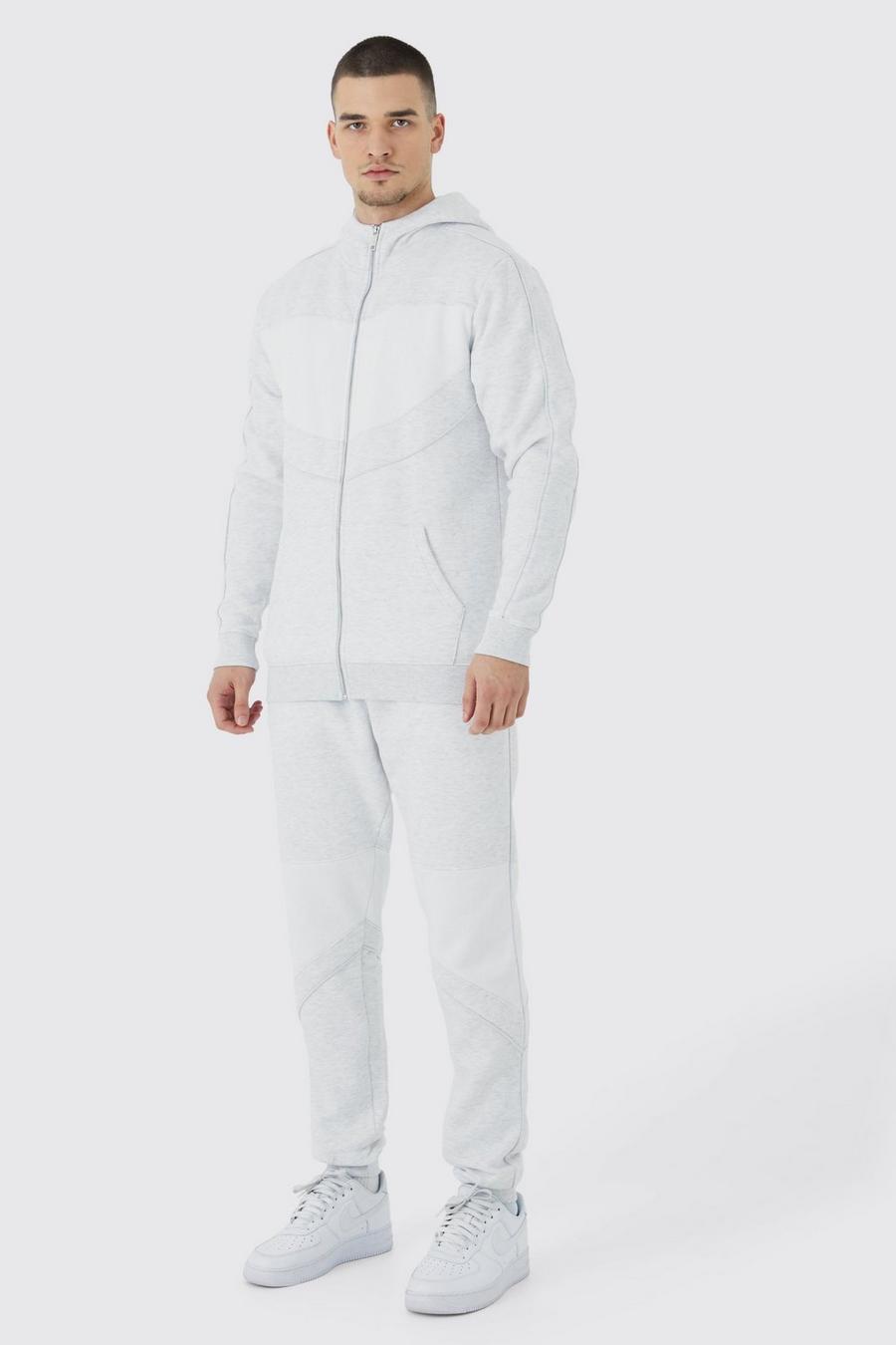 Tall Slim-Fit Colorblock Trainingsanzug mit Kapuze und Trichterkragen, Ash grey