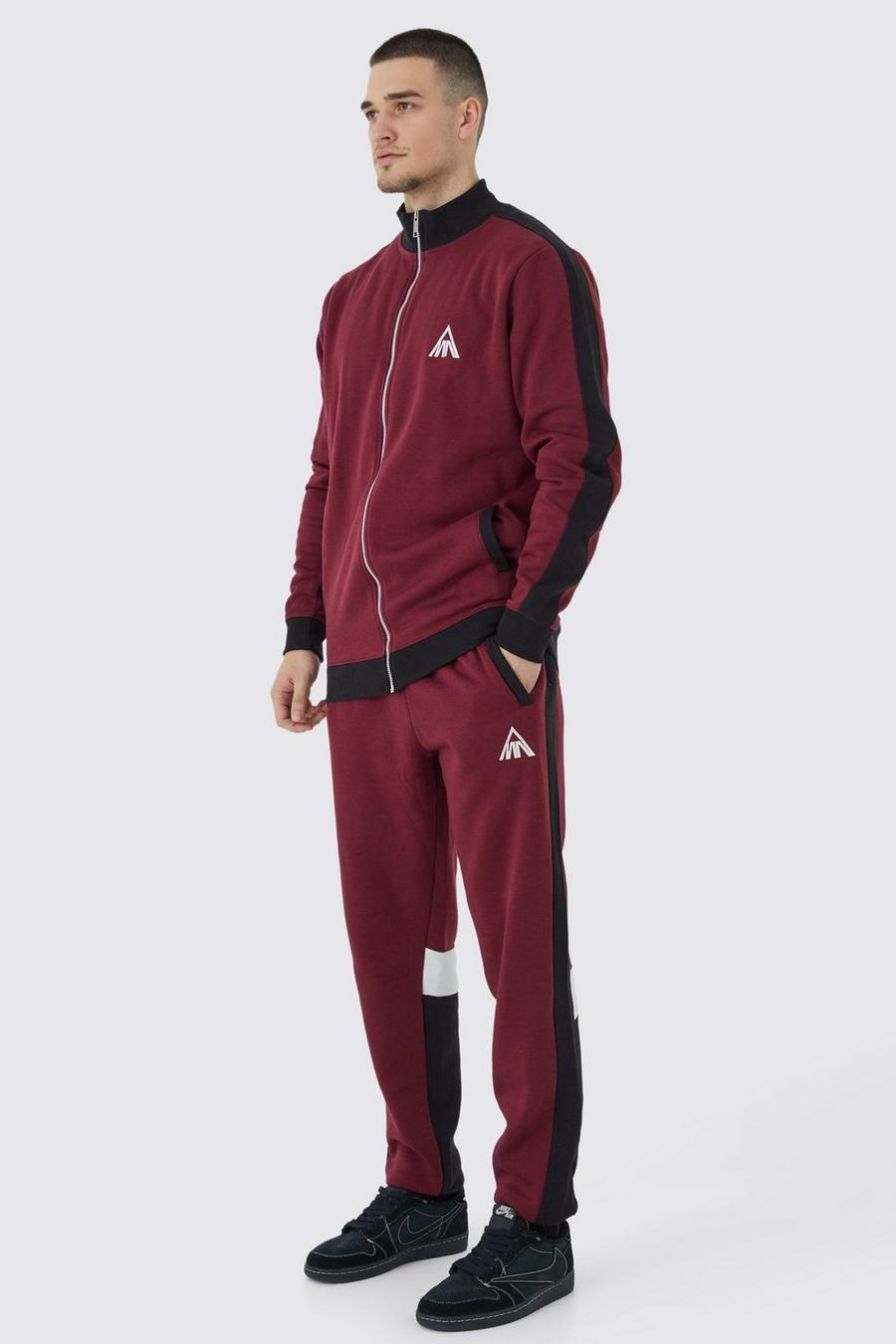 Burgundy Tall Man Panel Funnel Neck Sweater Tracksuit image number 1