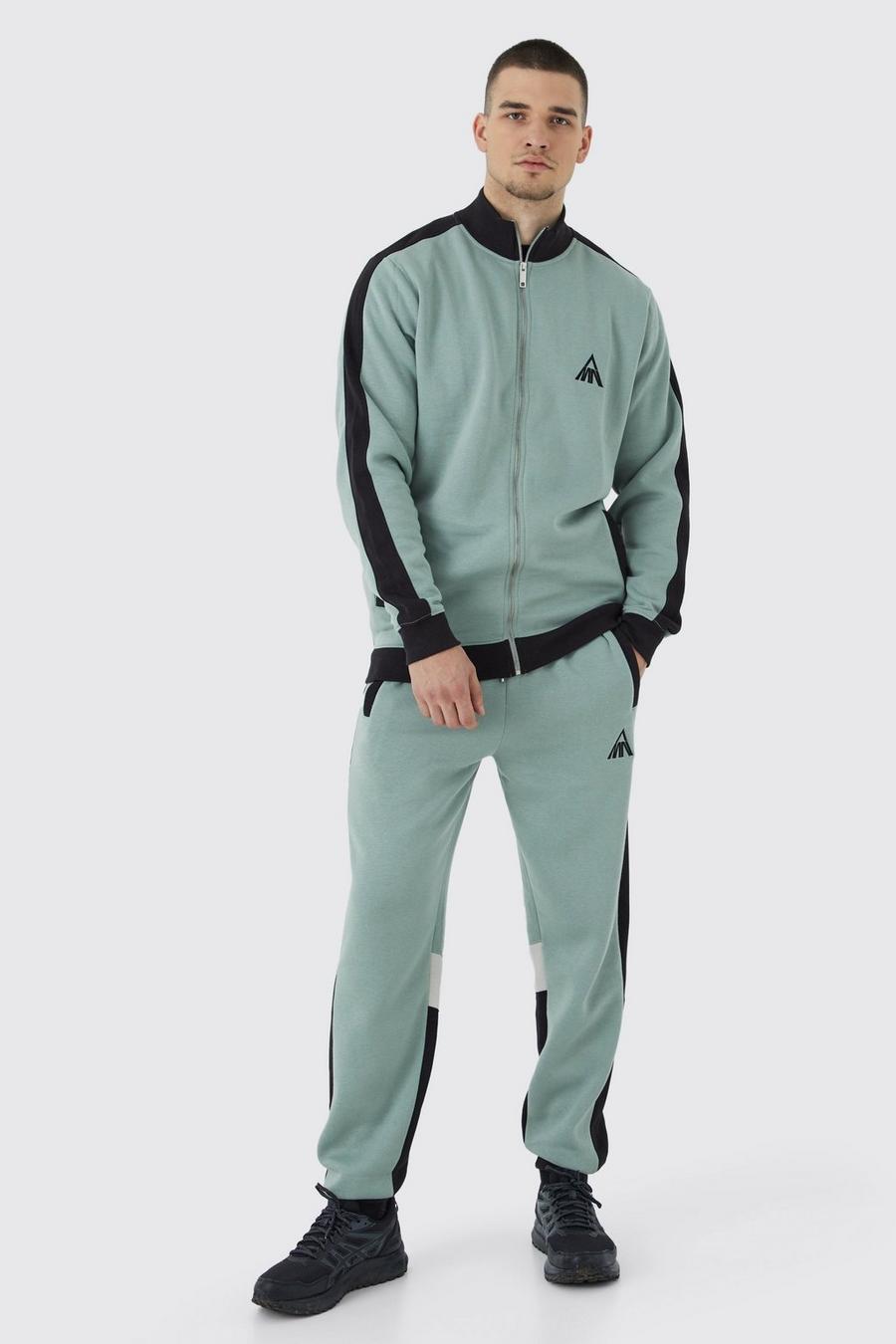 Sage green Tall Man Panel Funnel Neck Sweater Tracksuit