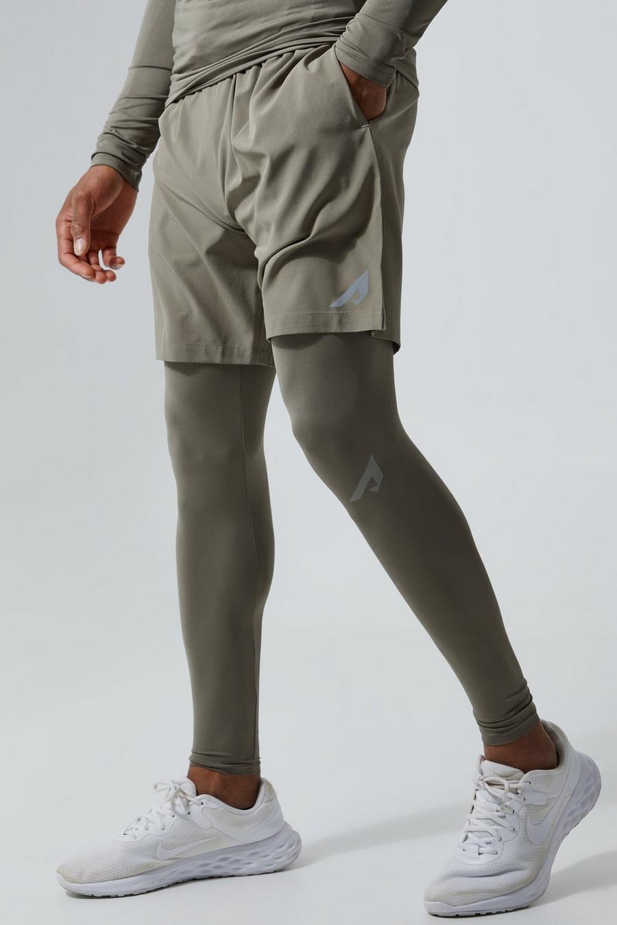 Khaki Naadloze Active Skinny Fit Hardloopleggings image number 1