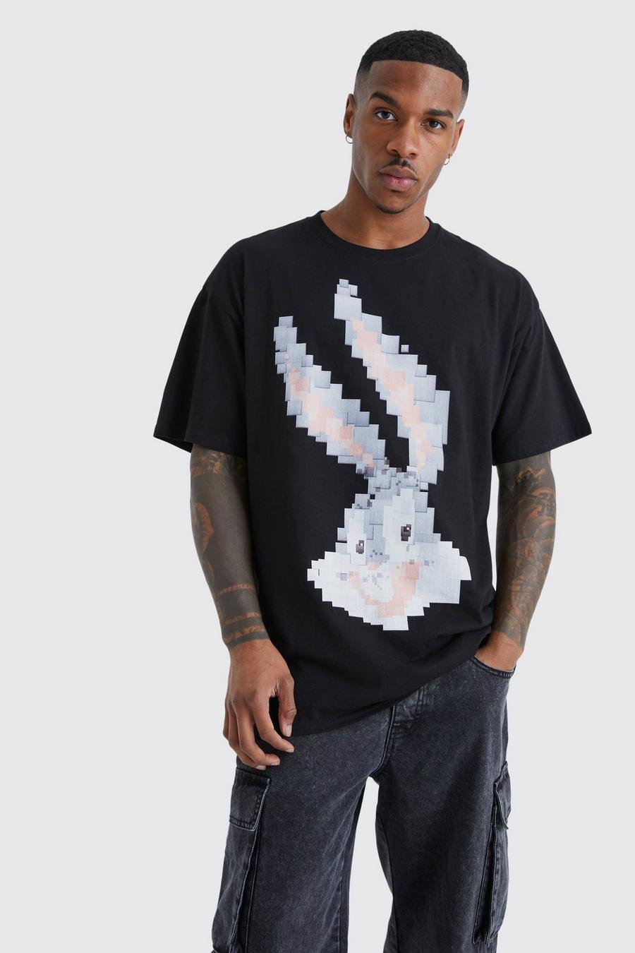 Black Oversized Pixel Bugs Bunny License T-shirt image number 1