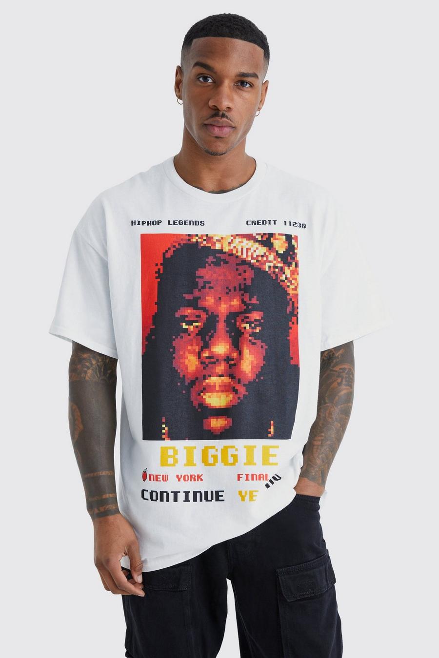 White blanc Oversized Pixel Biggie License T-shirt